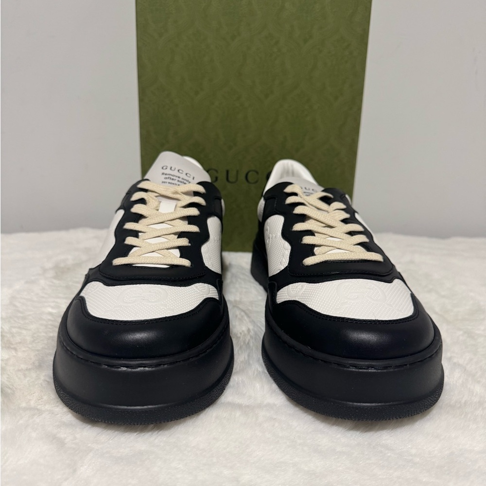 Gucci Men’s Black & White Platform Leather Sneakers - Picture 4 of 8